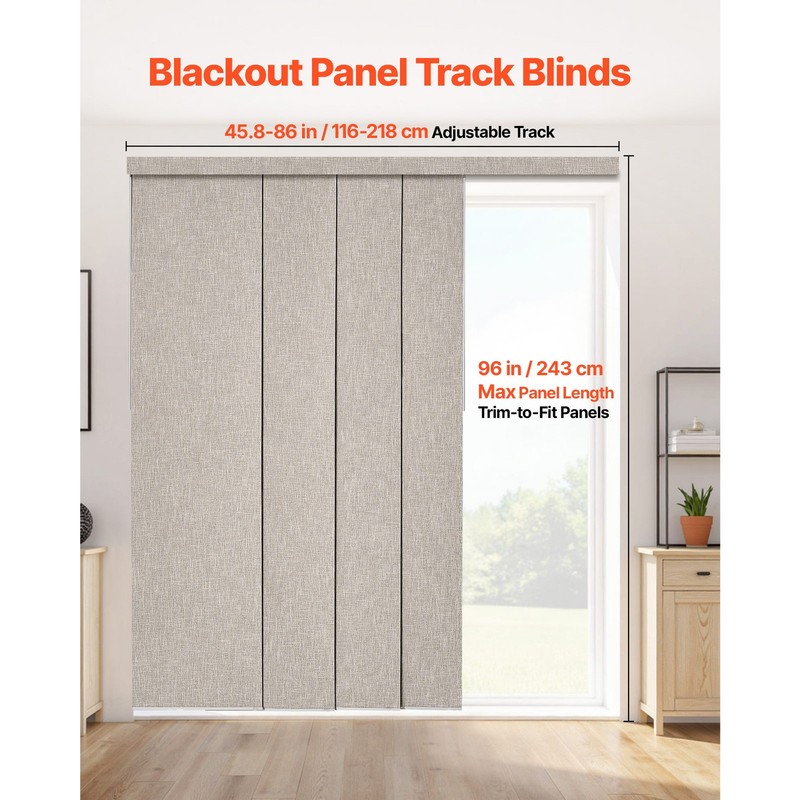 Panel Track Blinds Extendable Track from 45.8 in to 86 in W Trimmable Brown gallery
