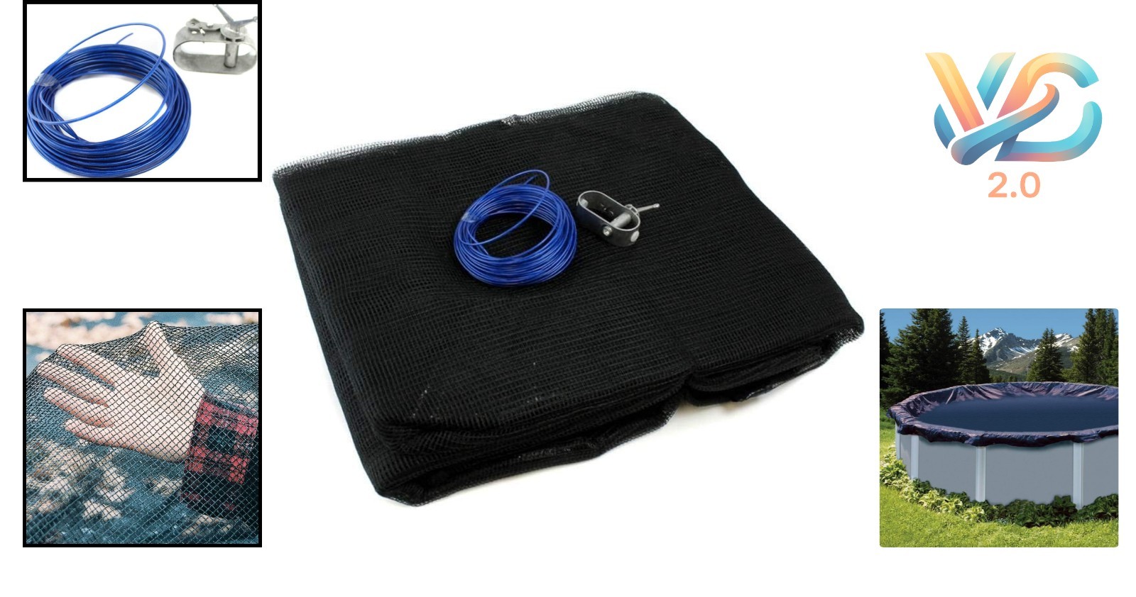 24ft Round Above Ground Pool Leaf Net Cover with Cable and Ratchet Black gallery