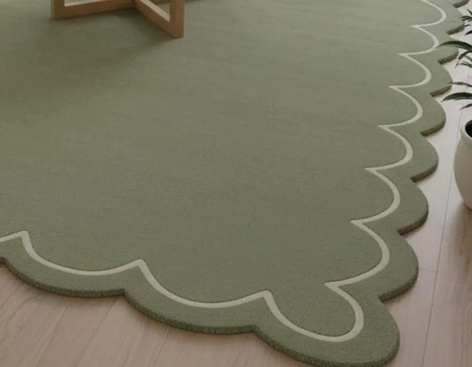 Soft Sage Scallop Edge Hand-Tufted Pastel Green Modern Edge Rug, Soft Rug gallery