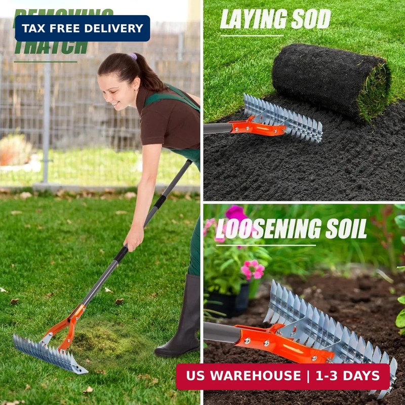 Thatch Rake for Lawn, 15-Inch Dethatcher Rake with Adjustable Sectional gallery
