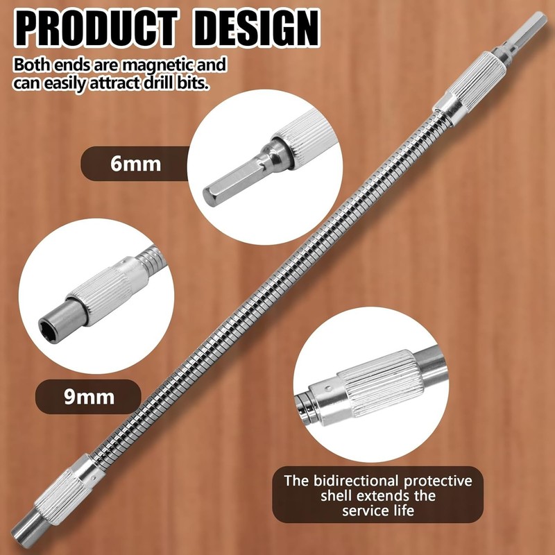 360-Degree Bendable Drill Bit Extensions - 7.9" & 11.8" for Tough Access Tasks gallery