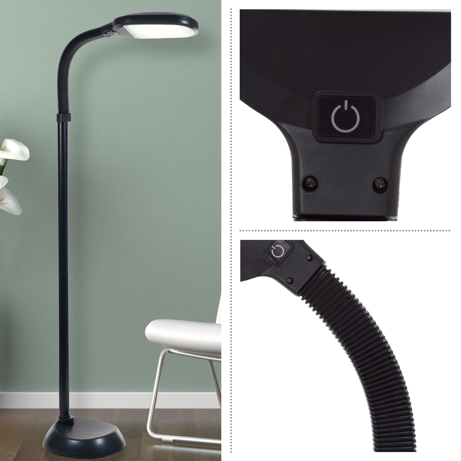 Lavish Home Natural Sunlight LED Floor Lamp with Bendable Neck 60 Inch (Black) gallery