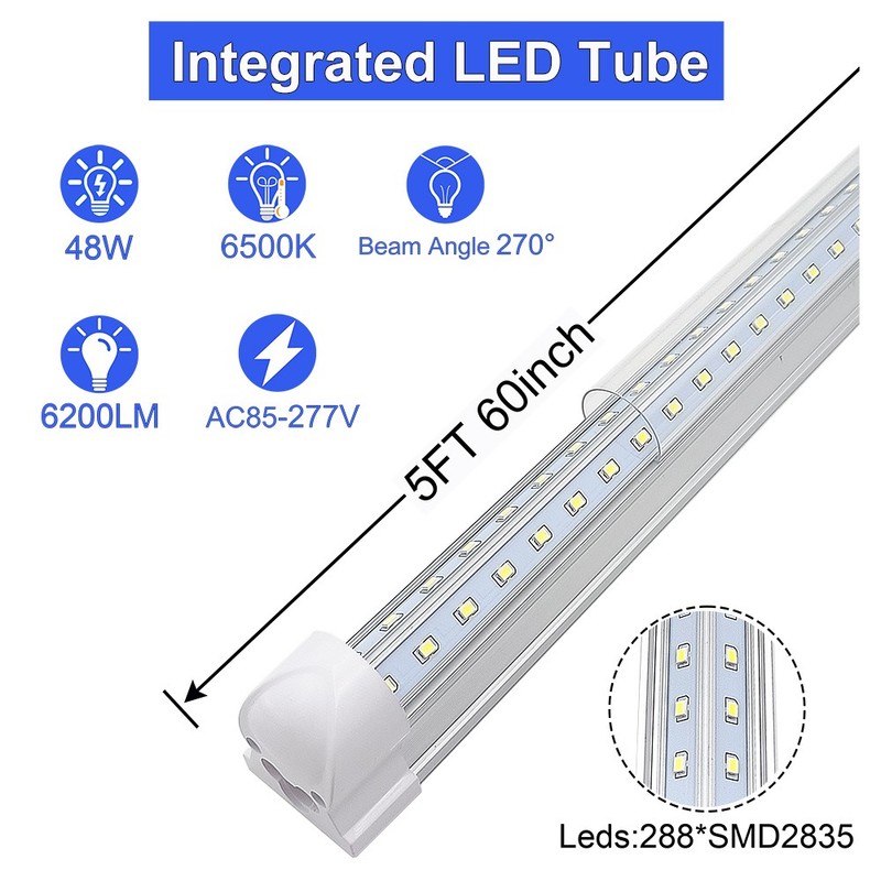 25 Pack T8 Integrated 5Ft Led Shop Light 48W Linkable Clear 6500K Cooler Tube gallery