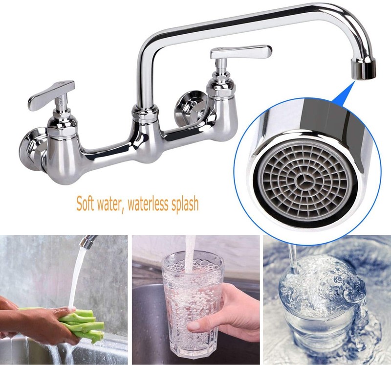Wall Mount Commercial Kitchen Faucet Sink 8 In Center Tap 12 In Swivel Spout gallery