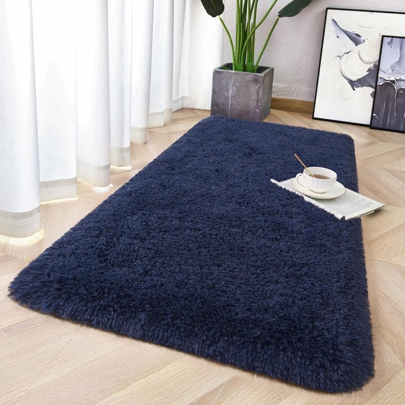 Transitional Style Navy Plush Runner Rug 2' x 4' - Ultimate Comfort for Home gallery