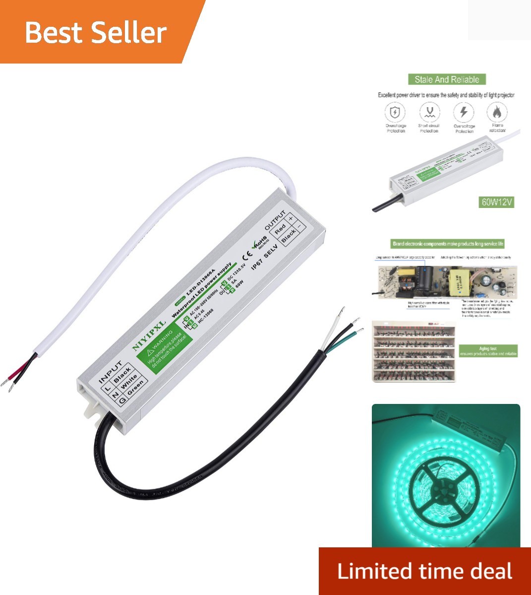 LED Driver 60 Watts Waterproof Power Supply Transformer Adapter 100V-260V AC... gallery