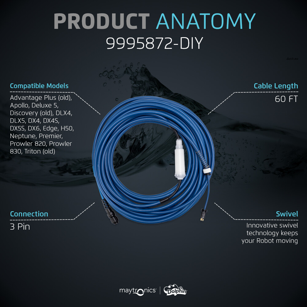 Dolphin Genuine Replacement Part Durable 60 FT Blue Cable w/ Swivel 9995872-DIY gallery