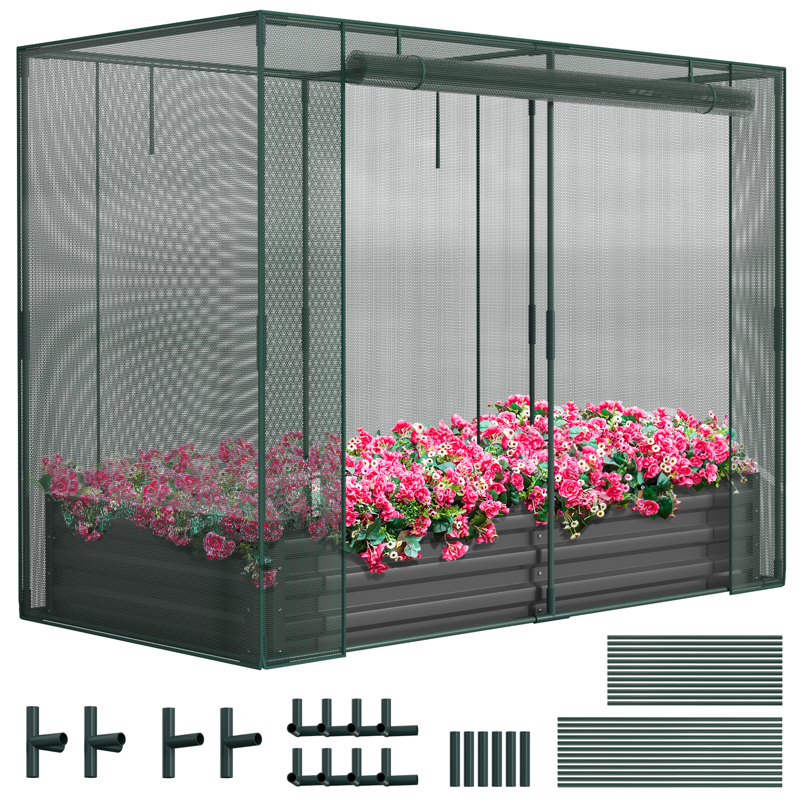 NAIZEA Galvanized Raised Garden Bed Planter Box with Plant Protection Net Tent gallery