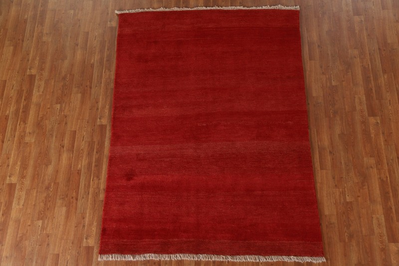 Solid Color Contemporary Gabbeh Rug 5x7 Handmade Wool Red Carpet gallery