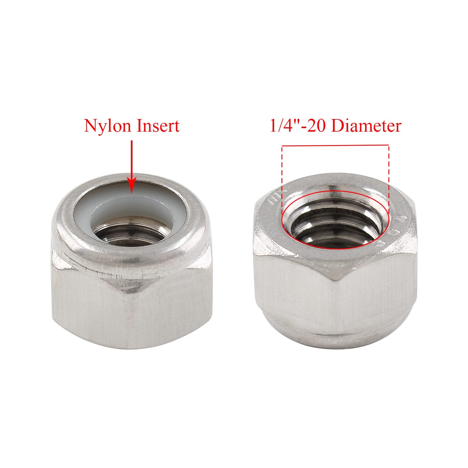 BokWin 50PCS 1/4 20 Nylon Insert Hex Lock Nuts 304 1/4-20（50pcs）, Silver gallery