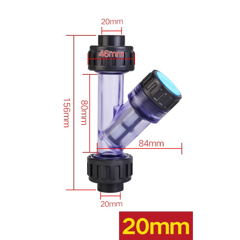 20-63mm Pipe PVC Plastic Inline Y Strainer Filter 10 Mesh Transparent For Water