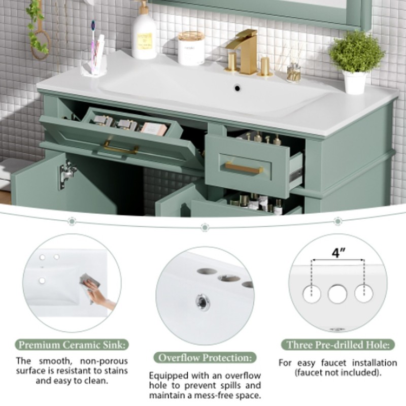 Solid Wood Frame 36 inches Bathroom Vanity Combo Bathroom Vanity Set in Green gallery