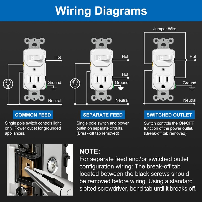 2 Pack Combination Toggle Light Switch and Duplex Receptacle Outlet Single Pole gallery