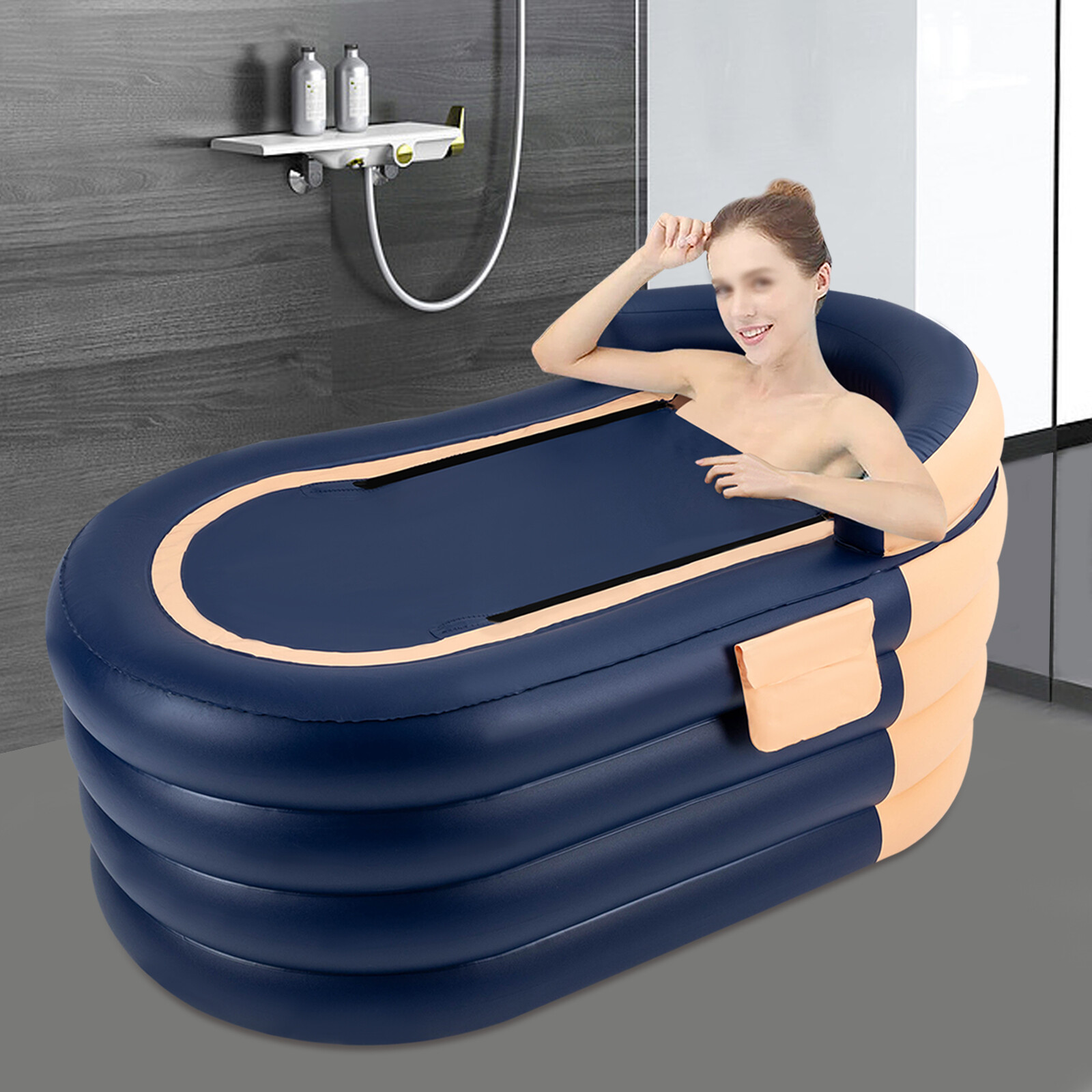 Inflatable Portable Bathtub with Shower Cover for Relaxation and Spa Use gallery