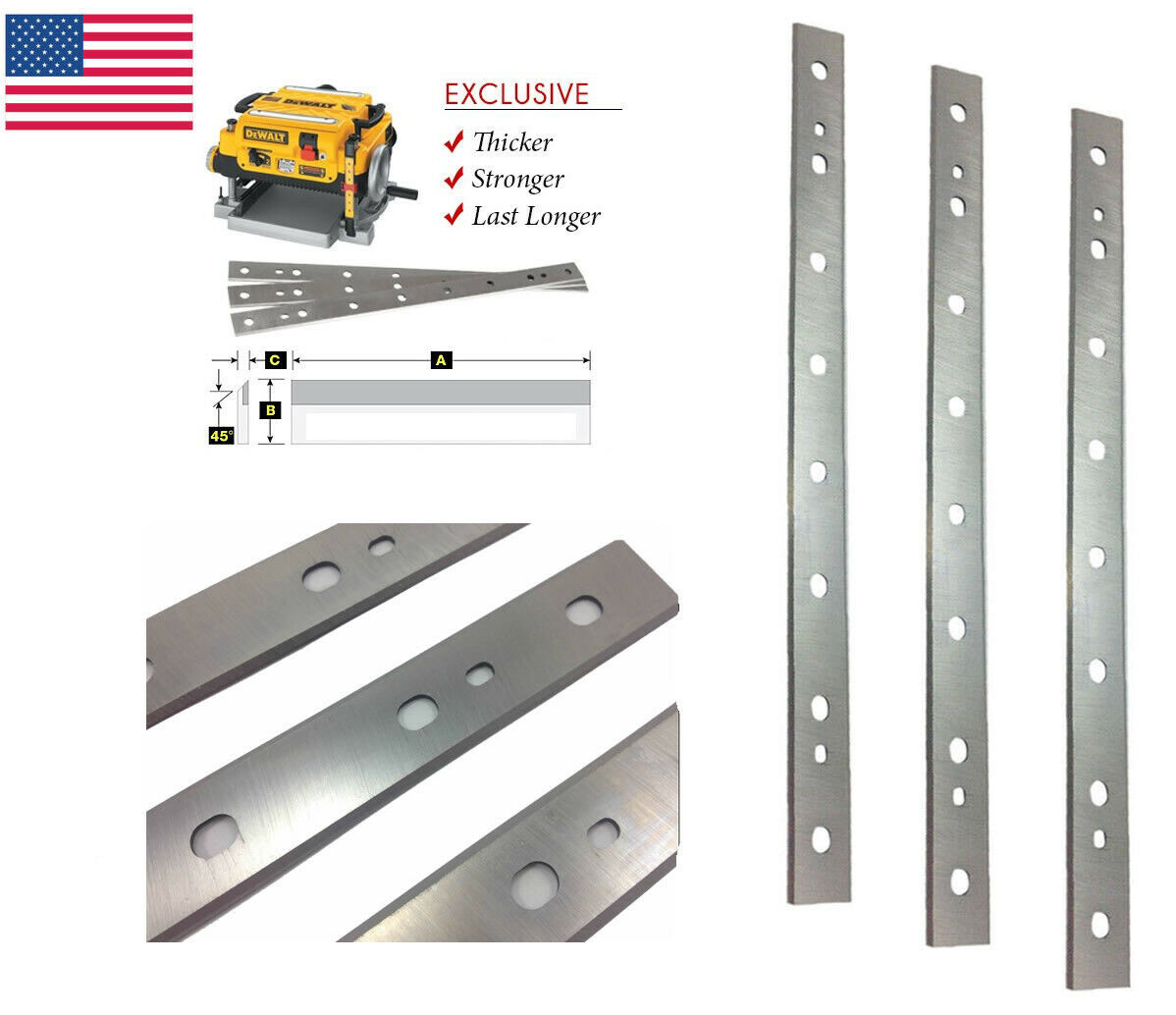 13" High-speed Steel Planer Blade For Dewalt DW735 DW735X Replacement 3 Pack gallery