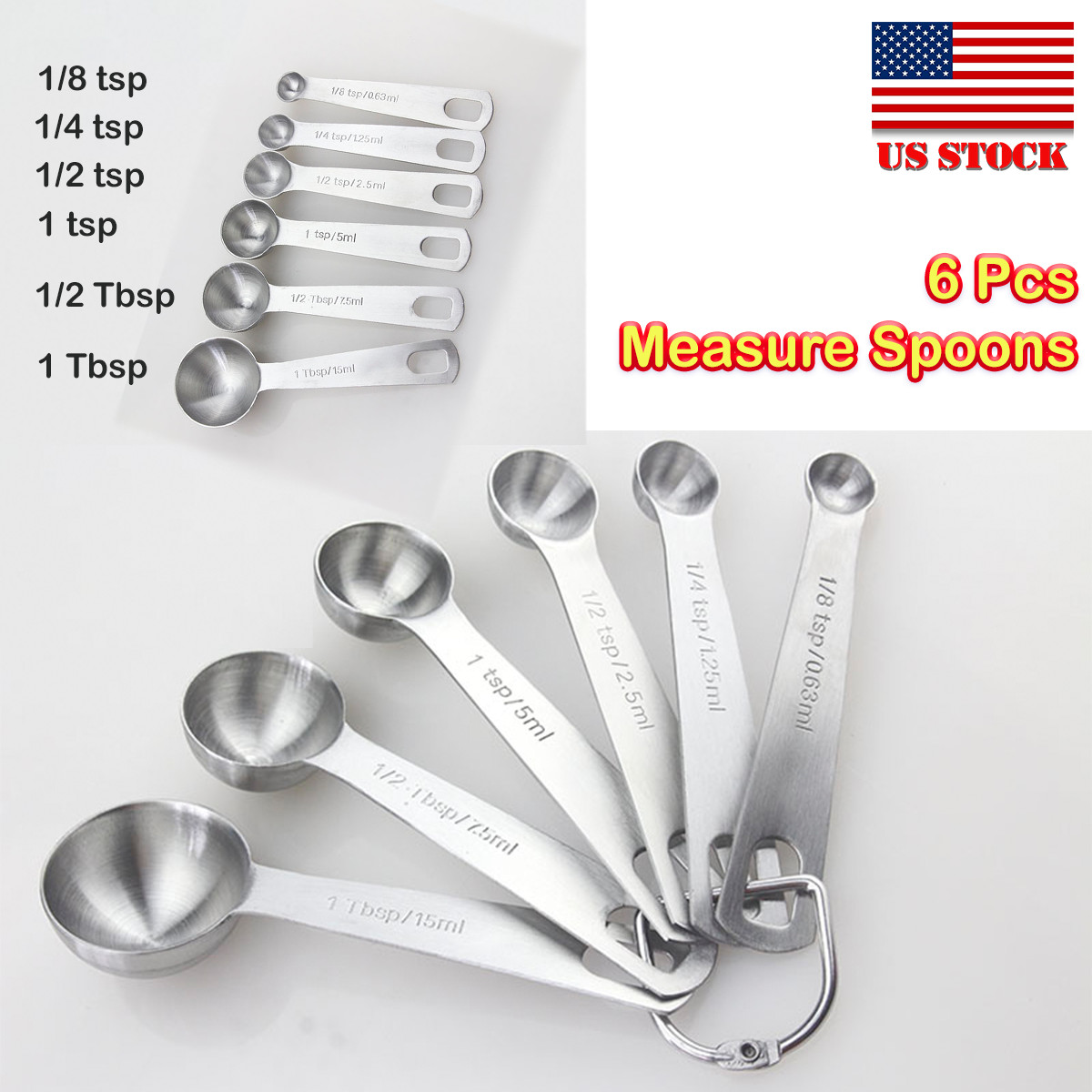 6Pcs SS304 Household Measuring Spoons Teaspoon Tablespoon Condiment Tool 6 Sizes gallery