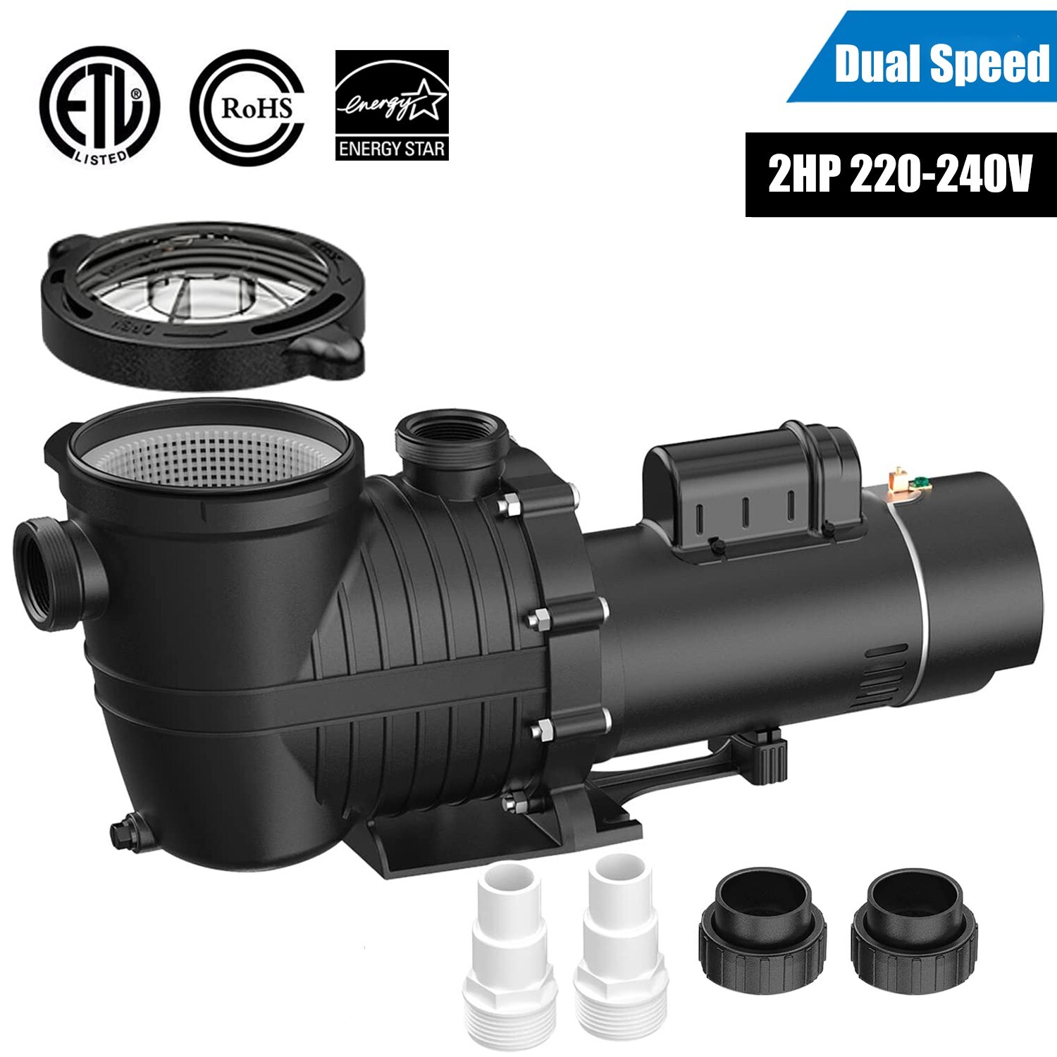 2HP 2 Speed Swimming Pool Pump Above/Inground 92/44GPM 79ft Hmax 230V Hayward gallery