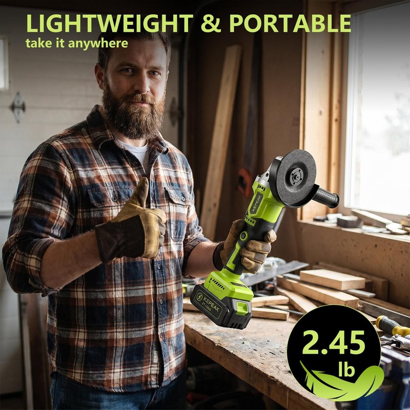 21V Cordless Angle Grinder Kit Handheld Cut Off Tool Brushless Motor w/ Battery gallery