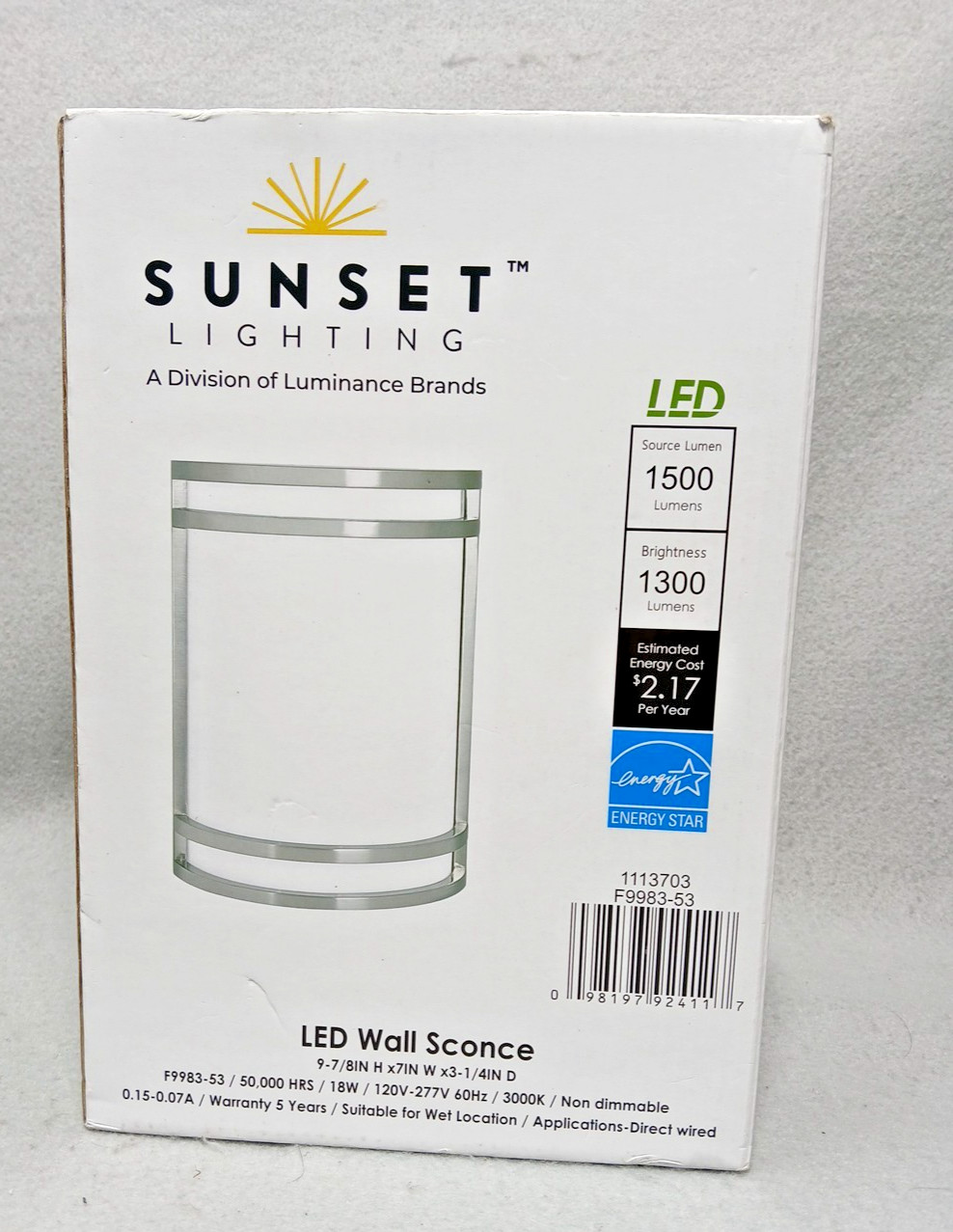 Sunset Lighting LED Wall Sconce Direct Wired Energy Star F9983-53 Size 8"x7"x4" gallery
