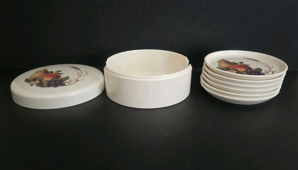 Vintage Drink Coasters Set 6 Coasters & Holder By Source, UK 12.5 X 12.5cm. gallery