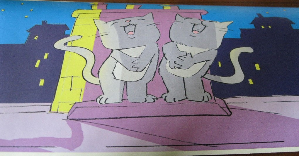 Cartoon Cat Cats Kittens on the Rooftops Wallpaper Border 28805 NIP Blue Purple gallery