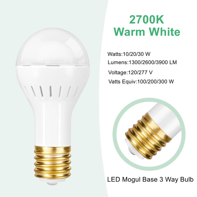 2-Pack Mogul Base 3 Way Bulbs LED 10/20/30 Watts,Replacement Incandescent Lig... gallery