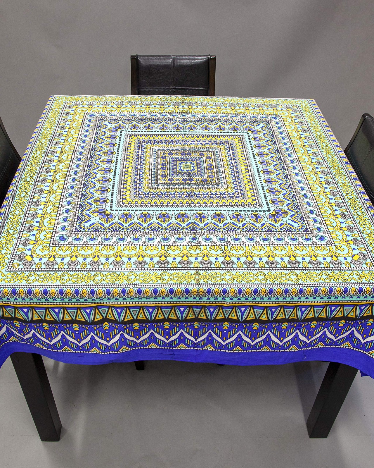 India Arts Geometric Pattern Square Cotton Tablecloth 70 X 70 Multi Color gallery