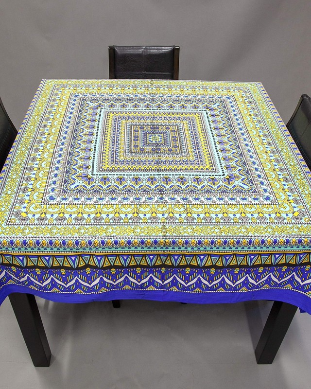 India Arts Geometric Pattern Square Cotton Tablecloth 70 X 70 Multi Color gallery