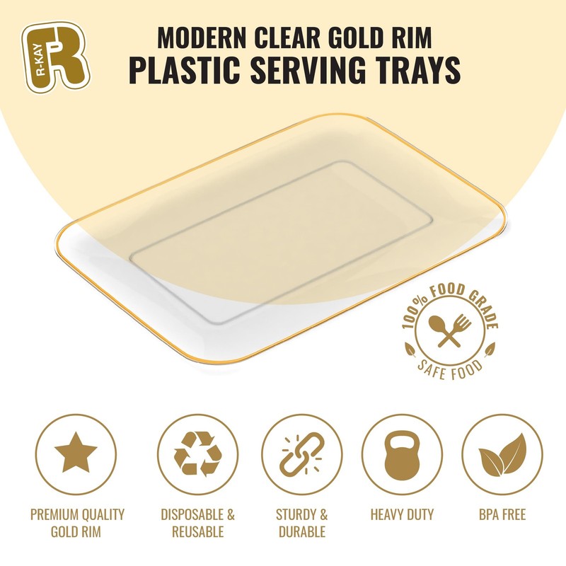 3 Pack Plastic Serving Trays for Party - Gold Serving Tray 8 x 11 Inch - Heavy D gallery