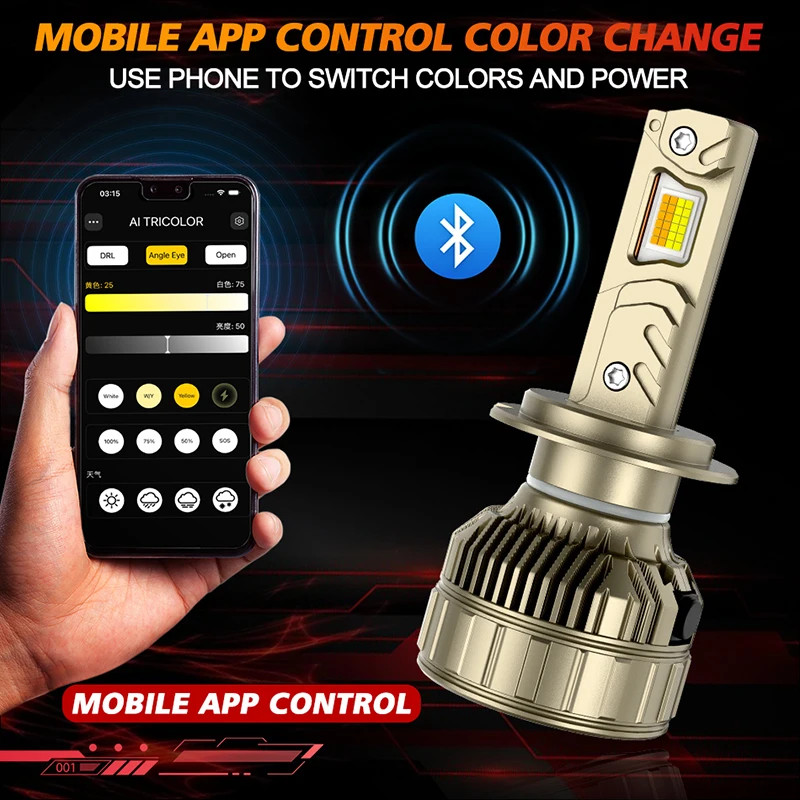 H4 LED Headlight Bluetooth APP Control Color 6000W H4 H7 LED H1 H11 LED Lights gallery