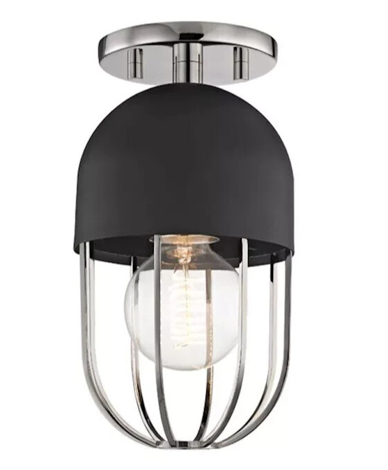 MITZI "HALEY" FLUSH MOUNT LIGHT FIXTURE IN POLISHED NICKEL & BLACK H145601PN/BK