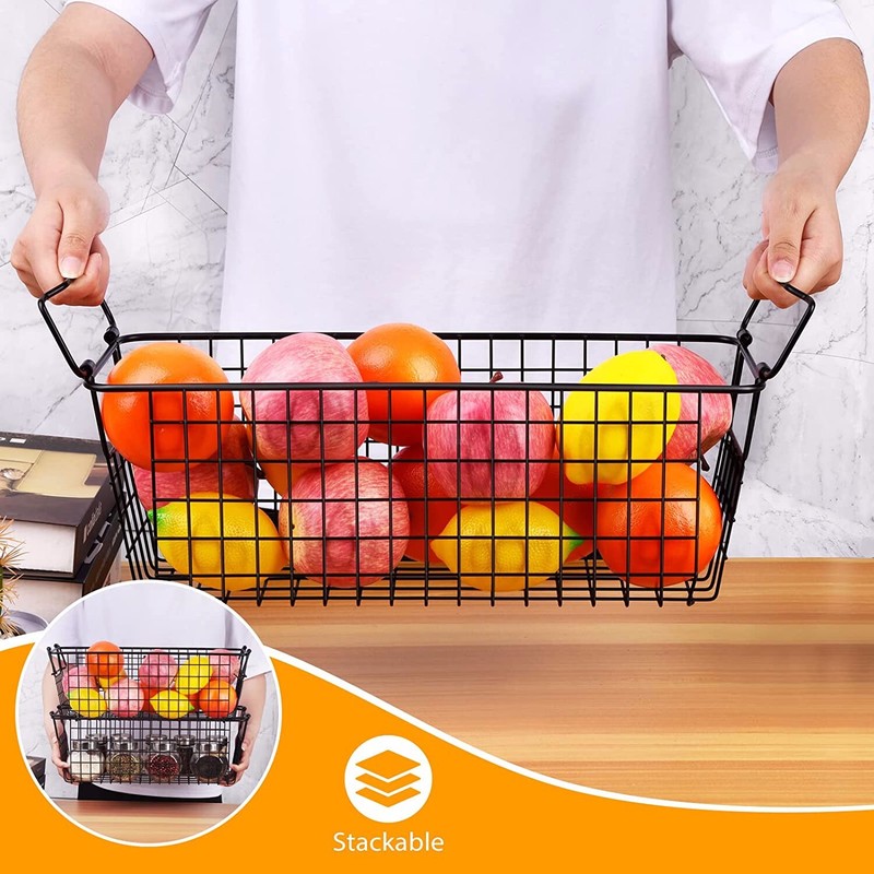 Brand New -- Stackable Wire Basket Storage Shelf Organizer with Handles 4 pack gallery