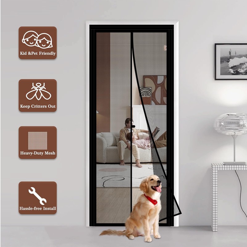 Yotache Adjustable Magnetic Screen Door Fit 34"-38" Wide Door, Black gallery