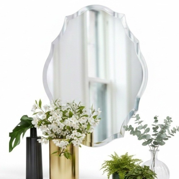 Frameless Scalloped Beveled Wall Mirror 23x17 Vertical Horizontal Hanging gallery