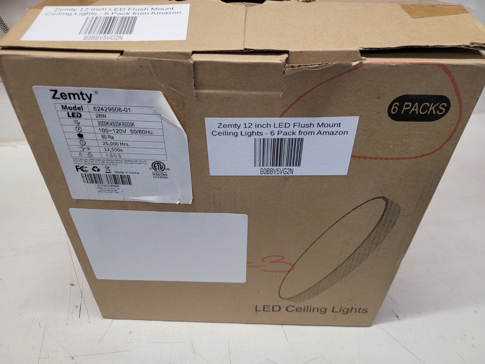 NEW Intertek Zemty 6 Pack 12" LED Flush Mount Light 28W White 3000/4500/6000K gallery