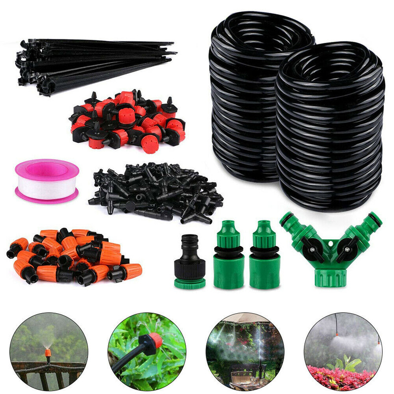 100FT Drip Irrigation System Plant Self Garden Watering Hose Spray Kit DIY USA gallery