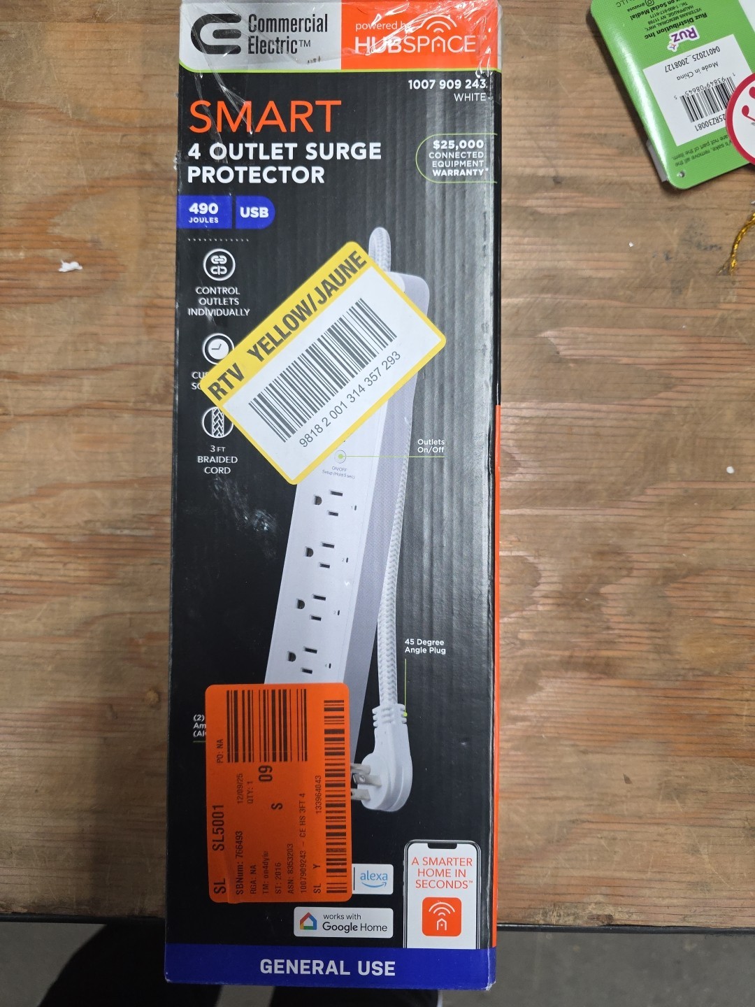 Commercial Electric 3 ft. 4-Outlet White Surge Protector Smart with USB Hubspace gallery