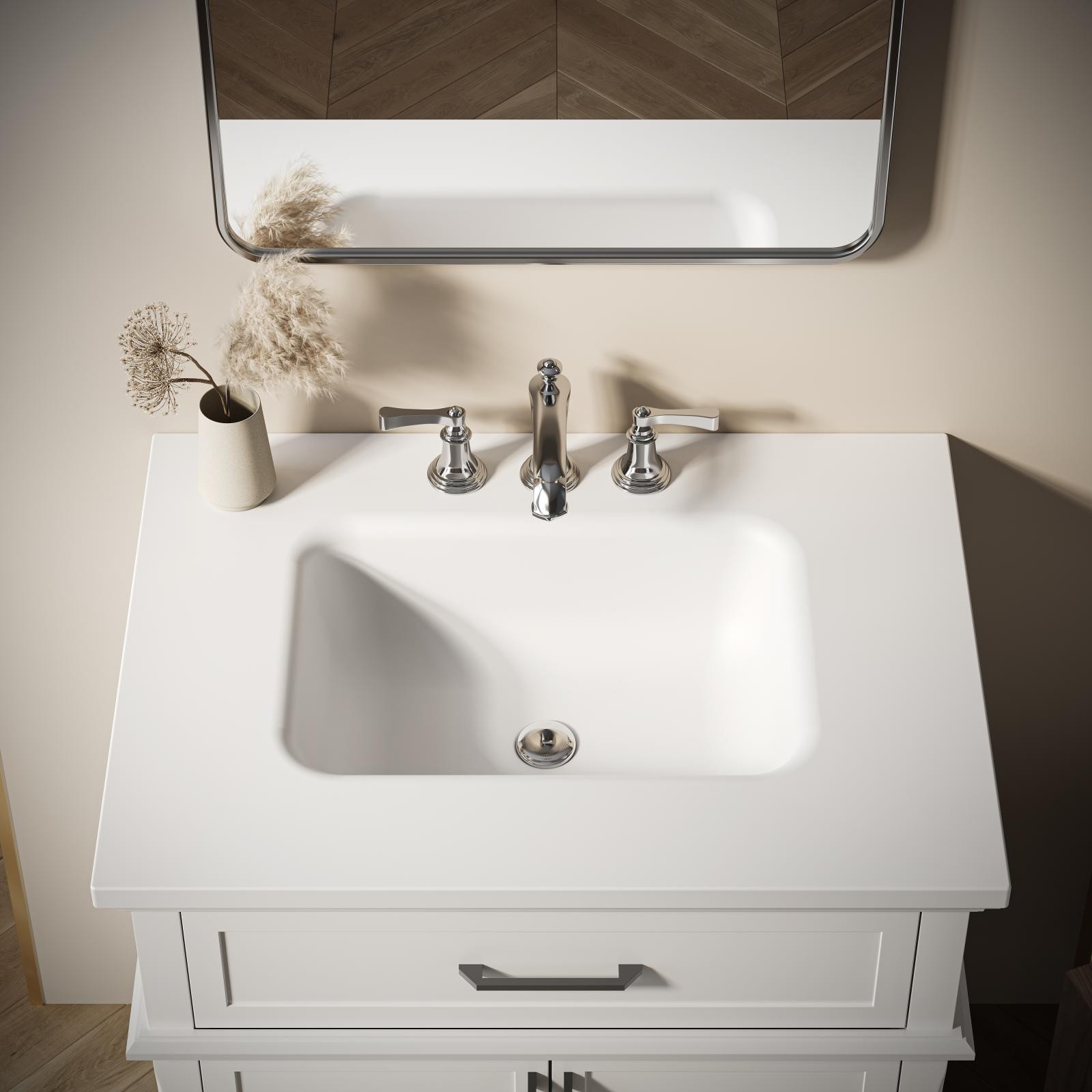 HOROW 30x22 In Classic Rectangular Single Sink Basin Vanity Top White gallery