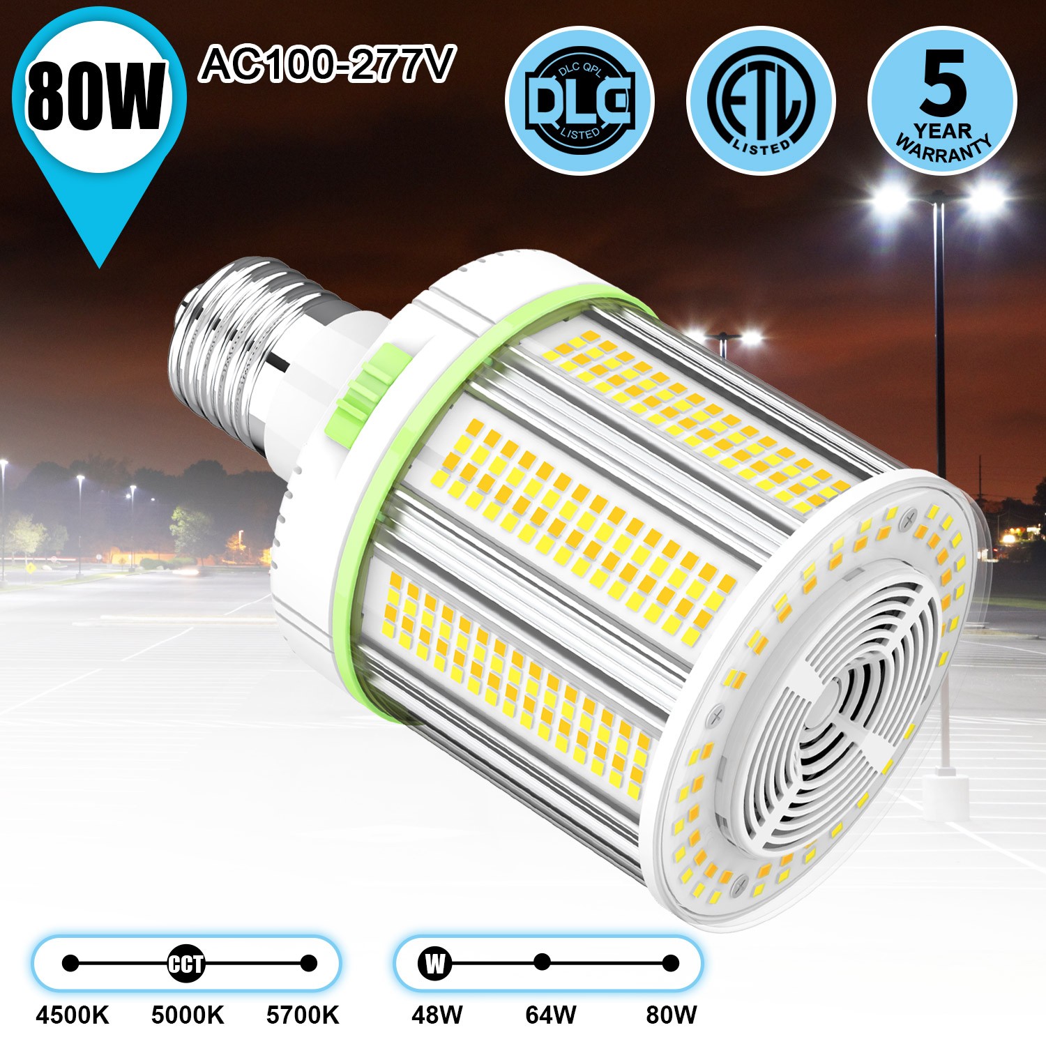 80W LED Corn Light Bulb E39 Mogul Base Replace 400W MH/HPS Lamps 4500/5000/5700K gallery