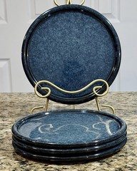 Stone + Lain Dark Blue Reactive Glaze Salad Plates 8.6” Set of 4 Stoneware NEW