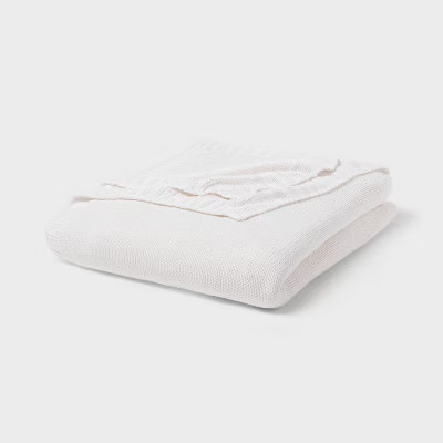 Threshold Sweater Knit Throw Bed Blanket 92x90 Year-Round, White, Full/Queen gallery