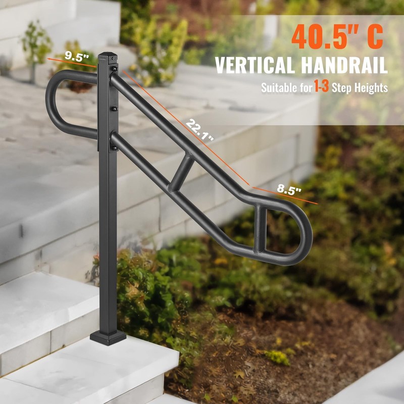 Durable Wall Mounted Handrail for Stairs Hallways 250lbs High Quality Black S... gallery
