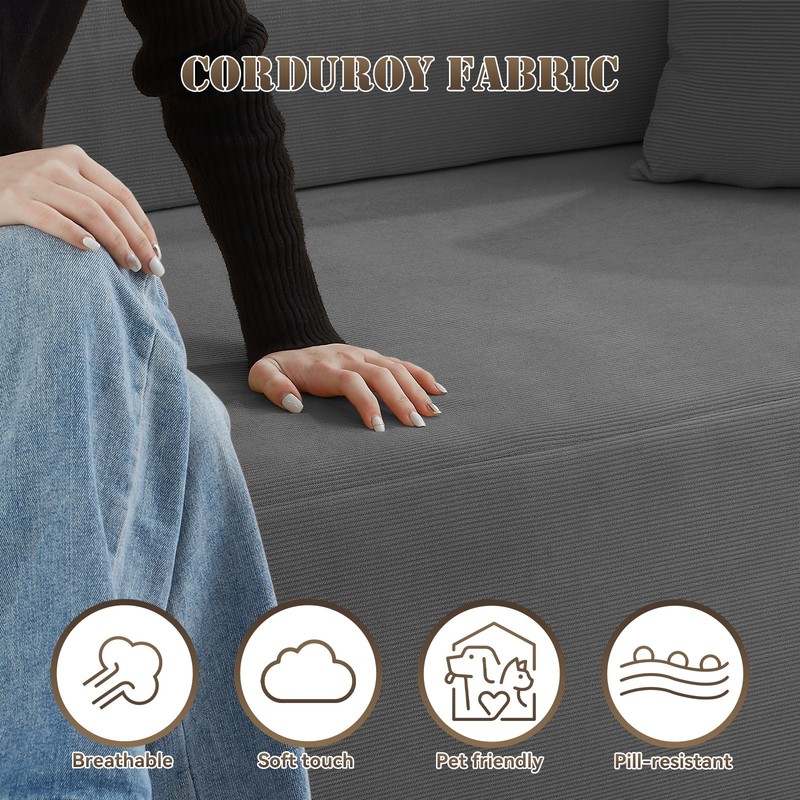 Convertible Sofa Bed ,Boneless Couch Corduroy Futon Couch with Storage Pocket gallery