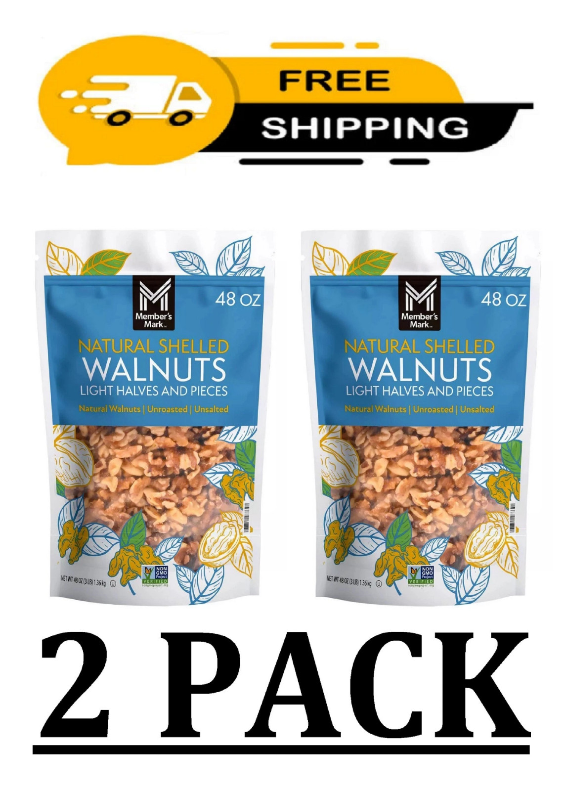 2 PACK - Member's Mark Natural Shelled Walnuts 3 lbs (Total 6 lbs) FREE SHIP!! gallery