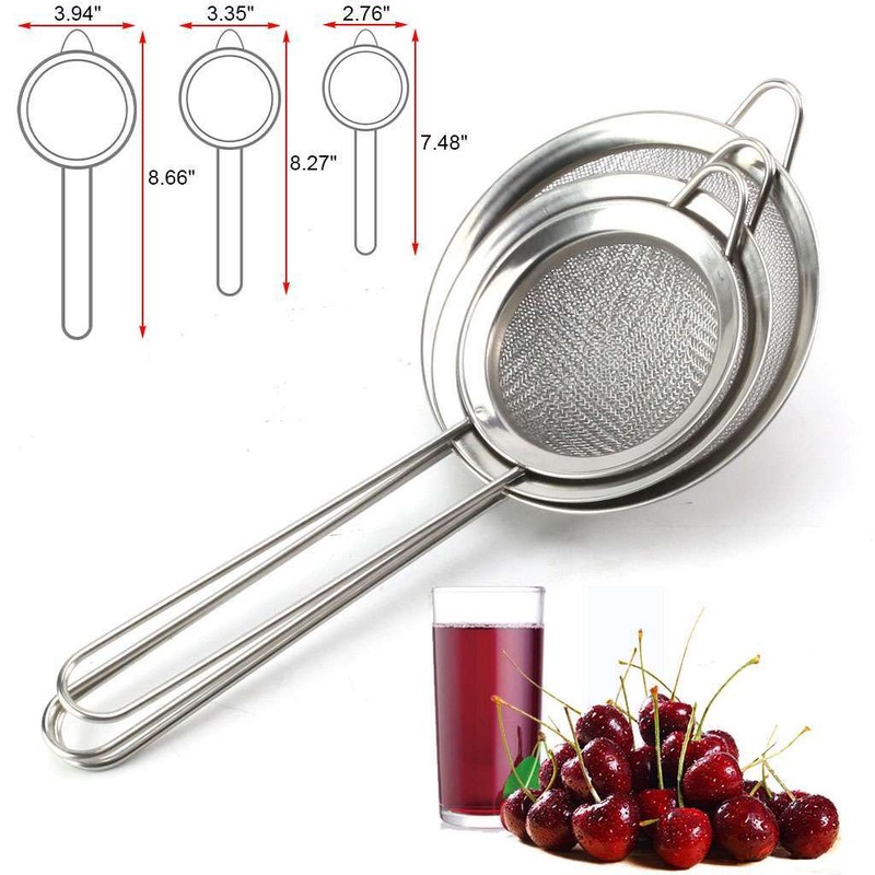 1-3Pc Strainer Handle Fine Mesh Colander Sieve Flour Sifter Kitchen Food Drainer gallery