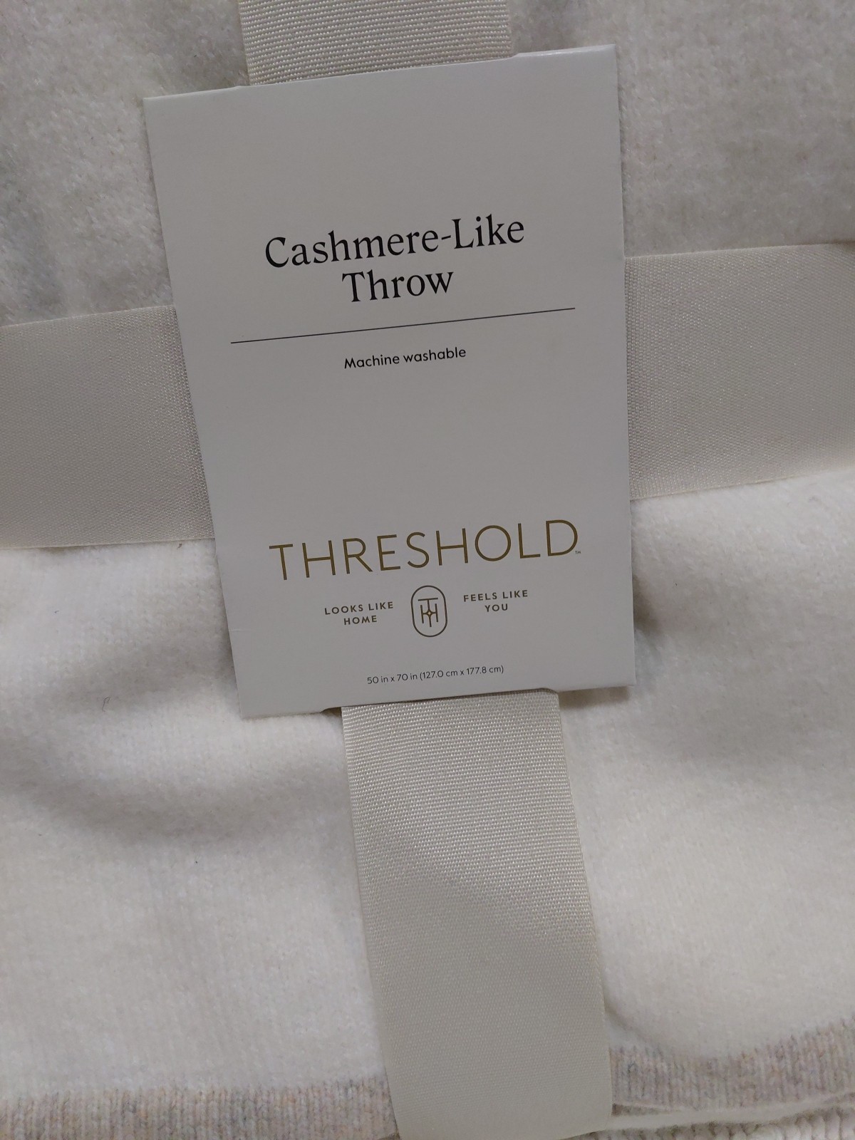 Threshold Cashmere Like Throw Ivory 50in x 70in gallery