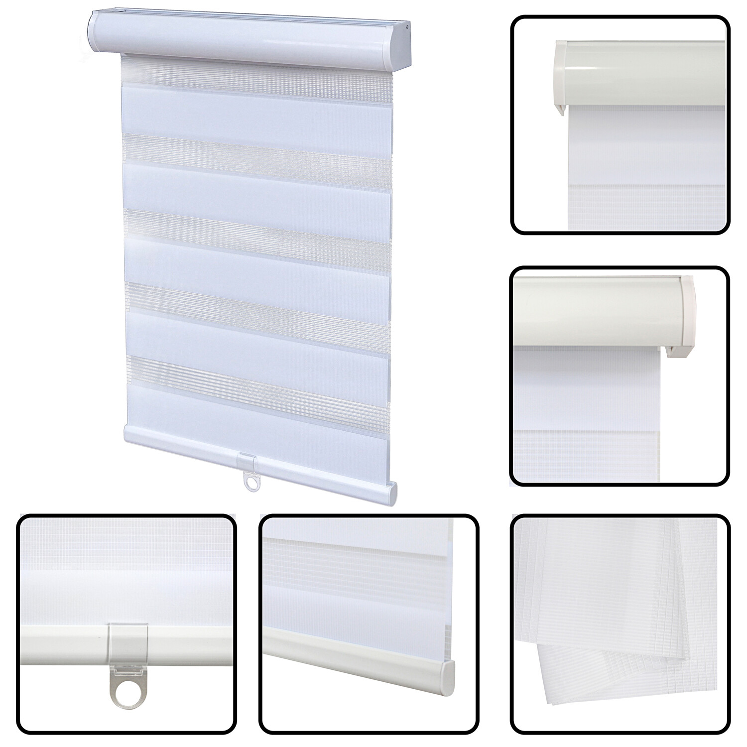 HTTMT- Zebra Roller Blinds [(W)69“ x (H)72”] White, Cordless, Dual Layer Shades, gallery