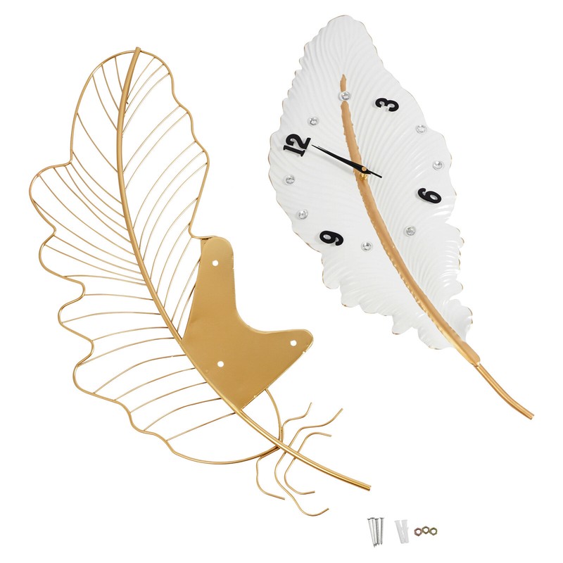 Extra Large Outdoor Garden Wall Clock Hanging Feather-shaped Wall Clock 21*30in gallery