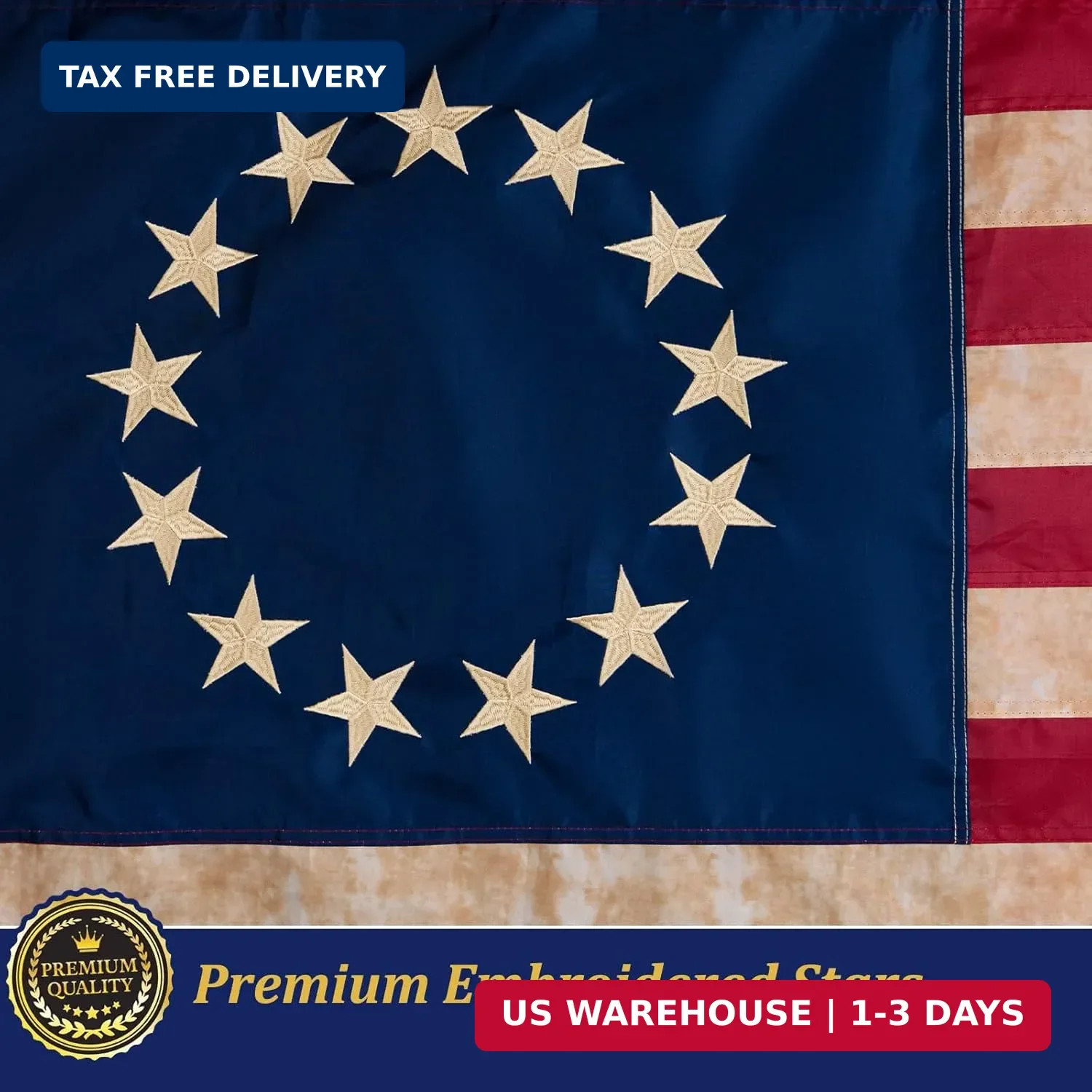 TOPFLAGS Betsy Ross Flag 3x5 Feet Tea Stained Heavy Duty Outdoor Embroidered 13 gallery