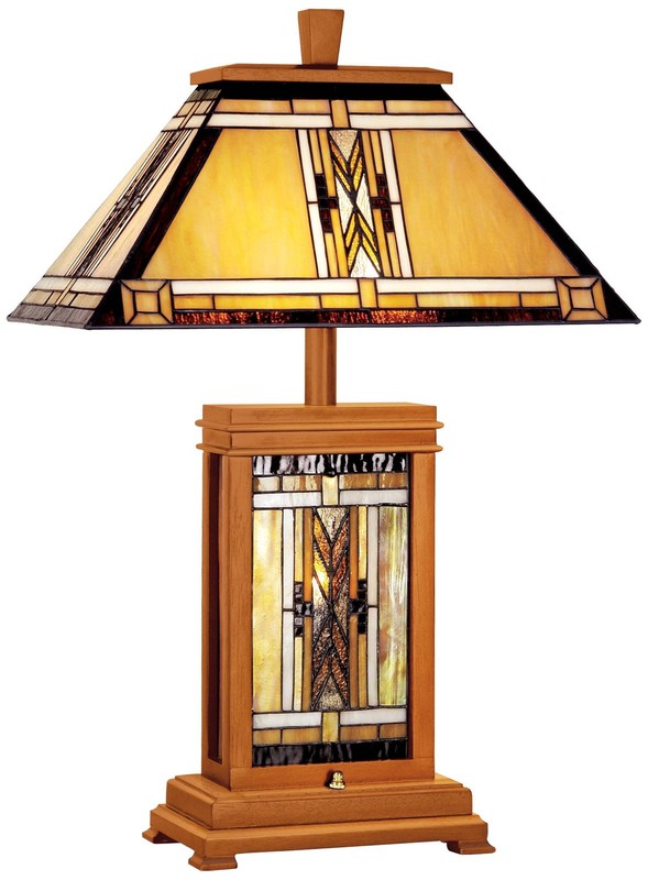Mission Rustic Tiffany Style Table Lamp 27" Tall Walnut Wood with Nightlight gallery